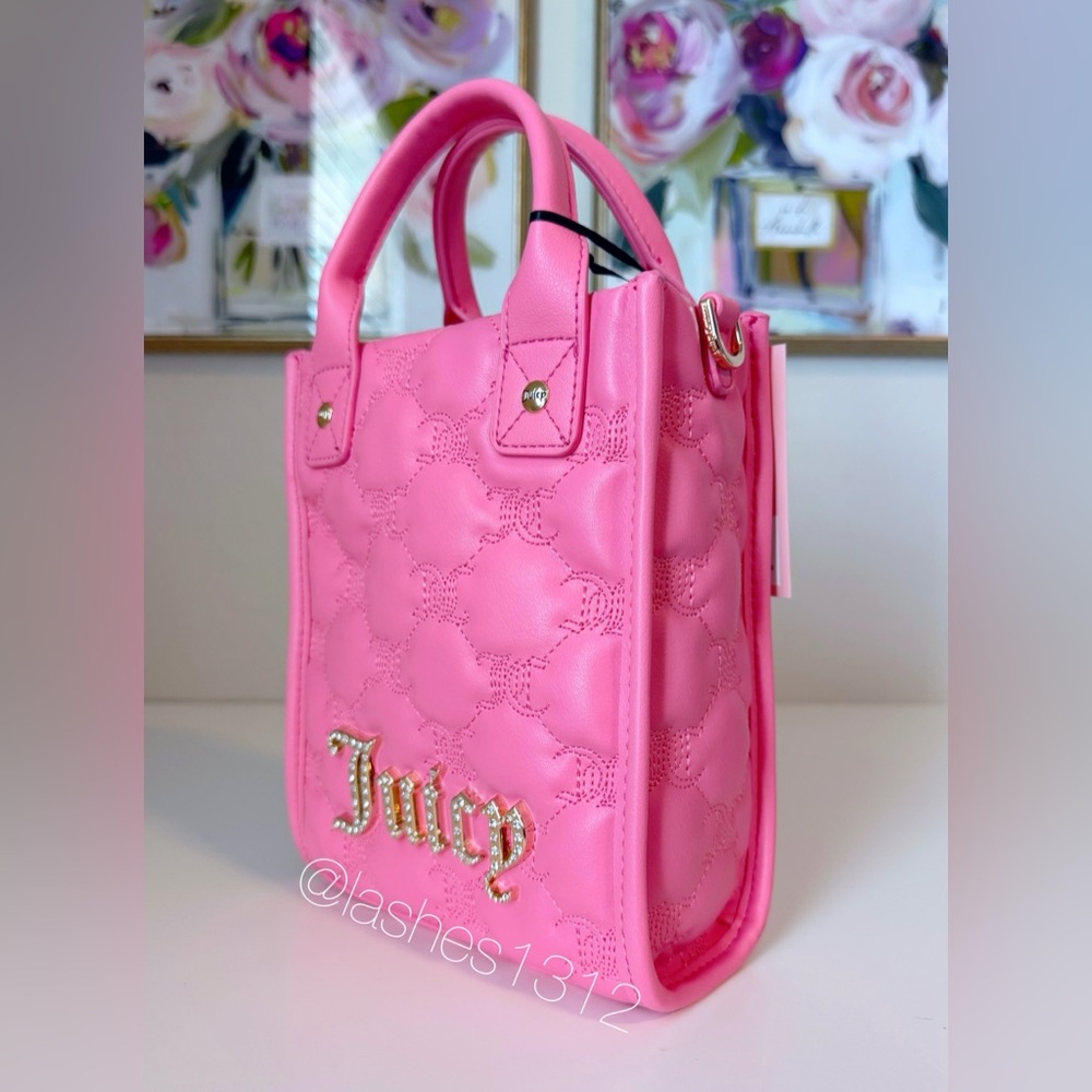 JUICY COUTURE Purse Taking the Lead Mini Crossbody Tote Bag  w/ Pouch - Pink - Picture 3 of 9